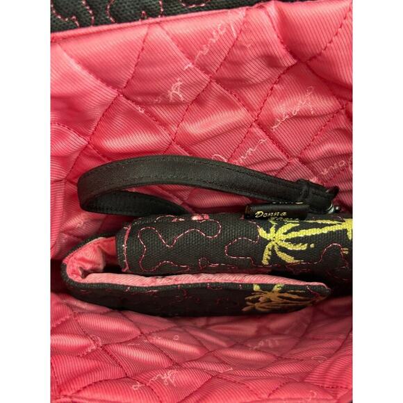 Donna Sharp Quilted Handbag Black Pink Flamingo All Over Print Tote Shoulder Bag - Picture 5 of 16